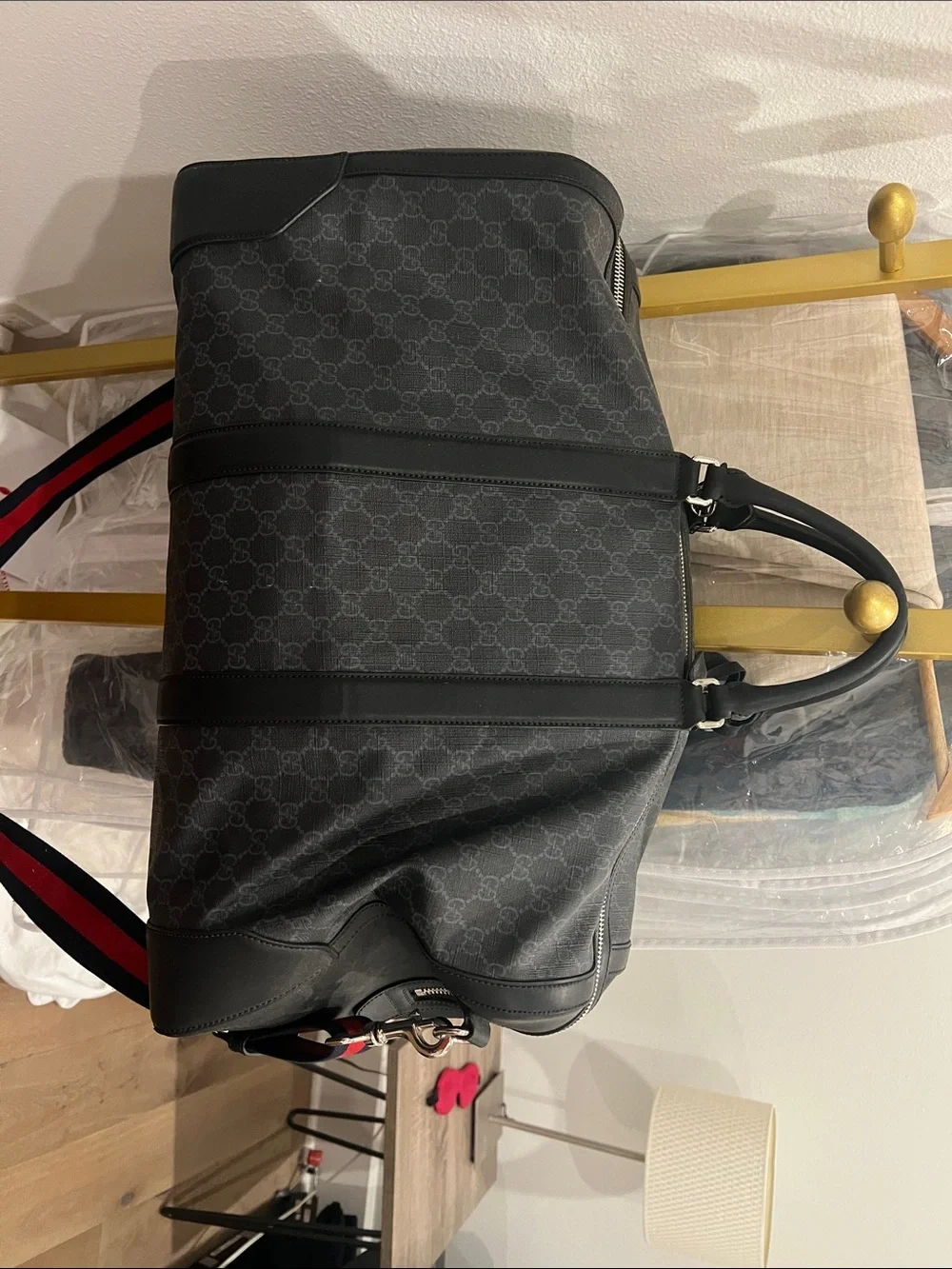 Gucci Black Designer Monogram Travel Duffel Bag
